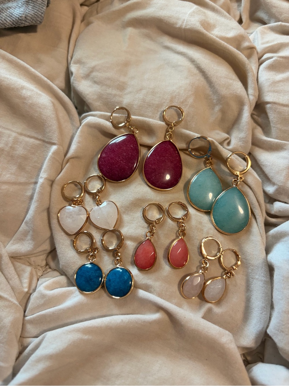 Free People Gold Hoop Earrings with Multicolor Stone Drops